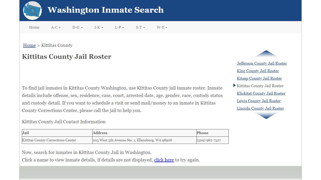 Kittitas County Jail Roster - Washington Inmate Search